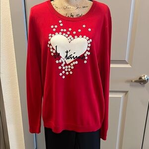 NWOT Red Sweater with Heart and Floral Design